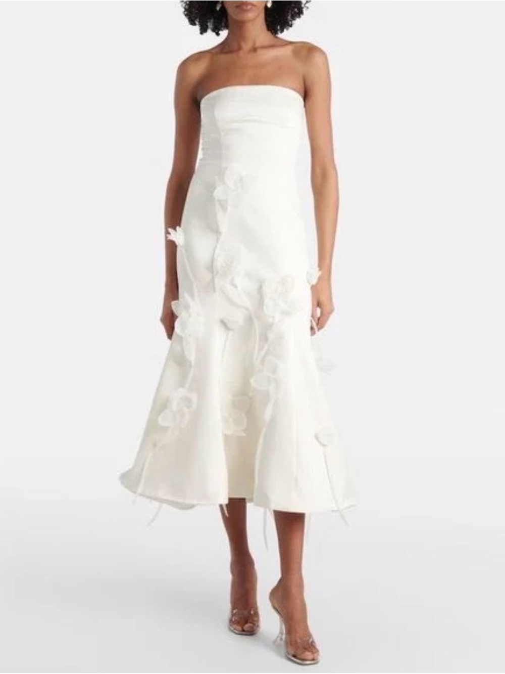 Strapless White Floral-Appliqué Wedding Dress